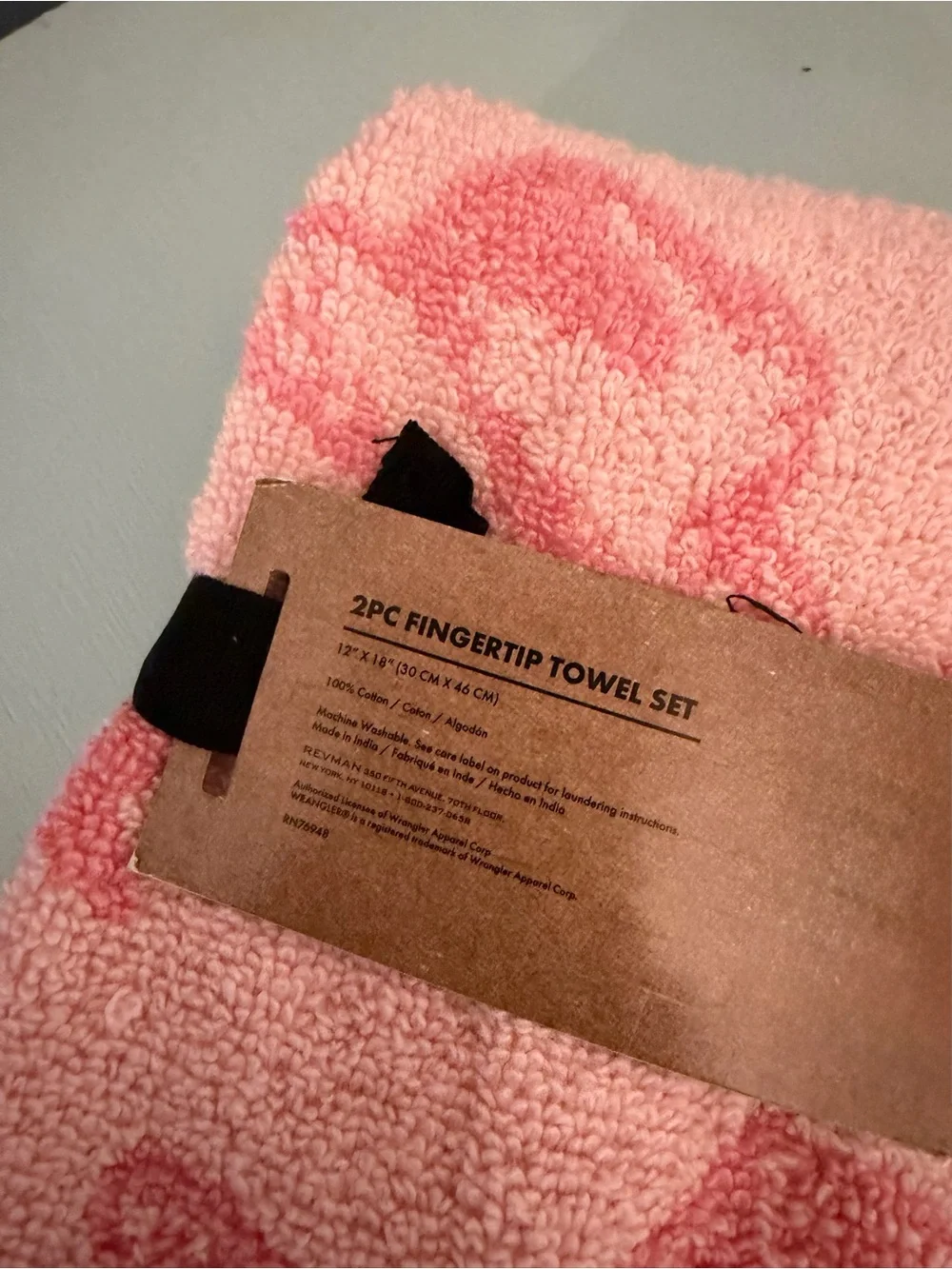 Wrangler Pink and Light Pink Western Pattern Fingertip Towels - 2pc